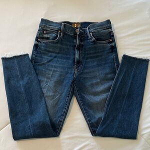 MOTHER Indigo Frayed Hem Denim